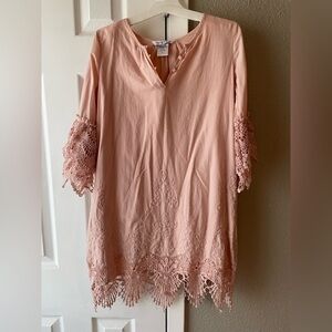 Chasing Fireflies Blush Pink Crochet Trim Tunic
